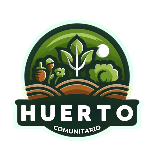 Logo de Huerto Comunitario mostrando un diseño verde con elementos de plantas y vegetación, y el nombre "Huerto Comunitario" en la parte inferior.